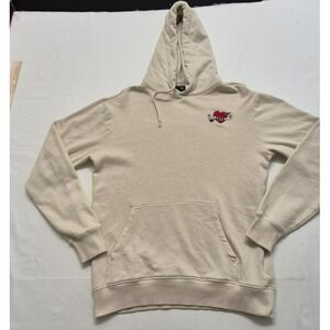 H&M men's cream pullover front pocket "Love" hoodie winged heart logo sz. Sm